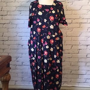 Long blue dress with flower designs